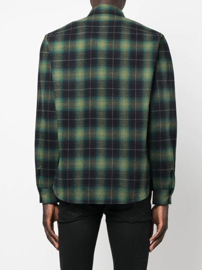 Saint Laurent Check-print Long-sleeve Shirt In Green