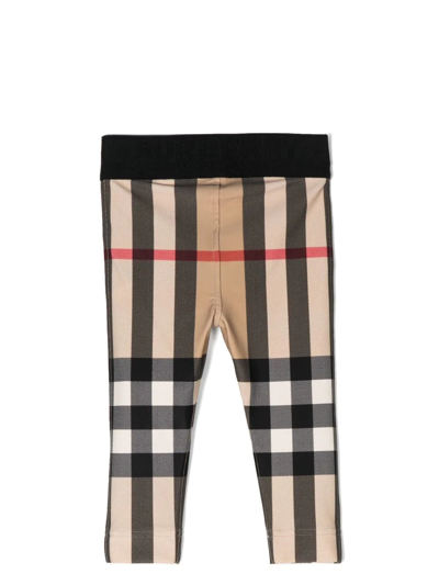 Shop Burberry Tartan-print Logo-waist Leggings In Brown