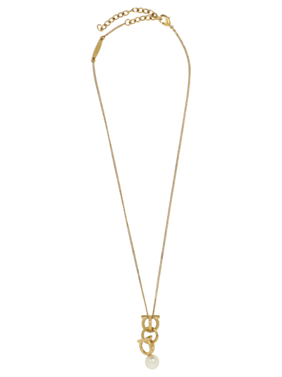 Shop Ferragamo "gancini" Pearl Necklace In Gold