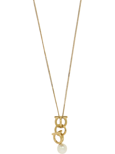Shop Ferragamo "gancini" Pearl Necklace In Gold