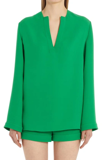 Shop Valentino V-neck Silk Cady Couture Top In Pure Green