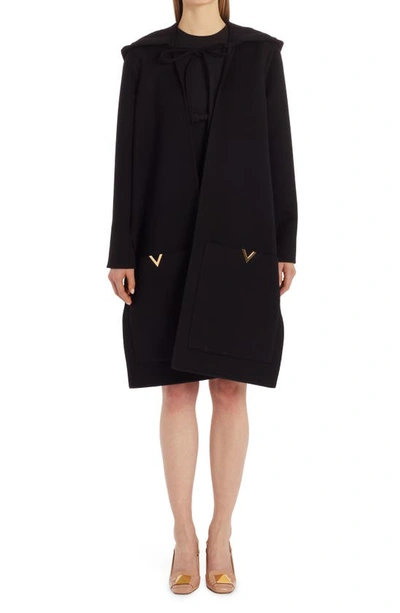 Shop Valentino Bow Detail Crepe Couture Shift Dress In Nero