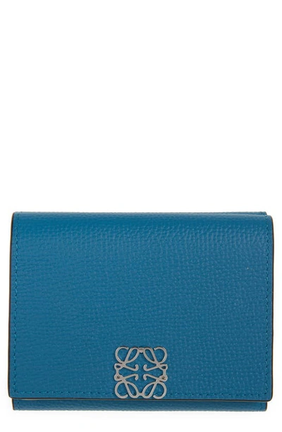 Shop Loewe Leather Trifold Wallet In Lagoon Blue
