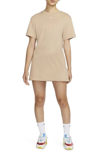Shop Nike Sportswear Essential T-shirt Dress In Hemp/ White