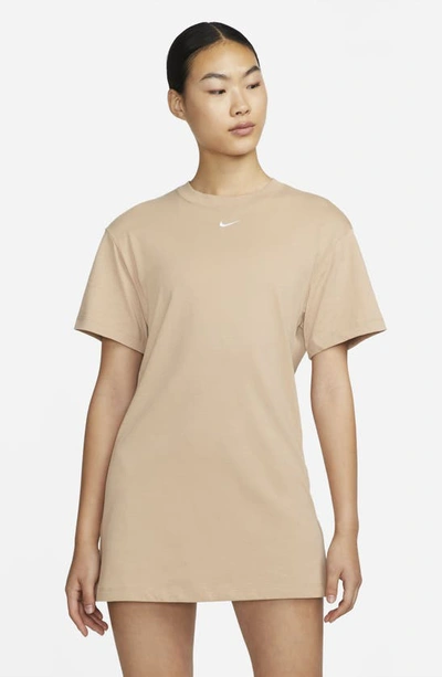 Shop Nike Sportswear Essential T-shirt Dress In Hemp/ White