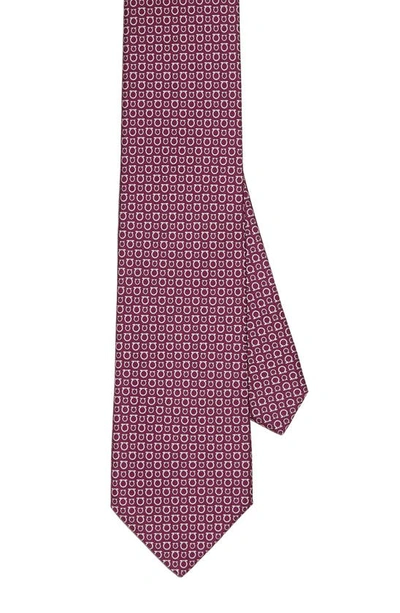 Shop Ferragamo Ivory Print Silk Tie In Berry/ Rosa