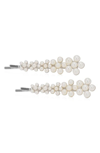 Shop Brides And Hairpins Bessie Set Of 2 Imitation Pearl Hair Clips In Silver