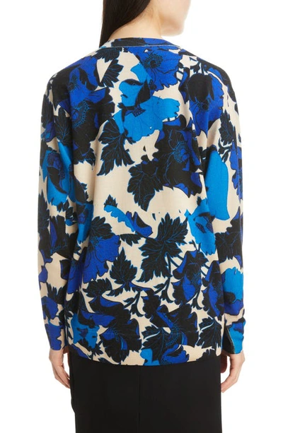 Shop Dries Van Noten Netti Floral Print Merino Wool Sweater In Blue