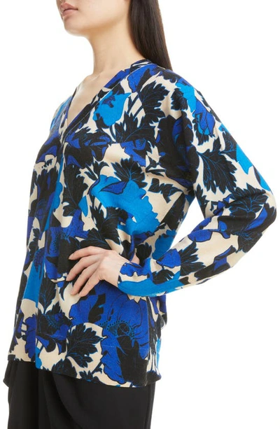 Shop Dries Van Noten Netti Floral Print Merino Wool Sweater In Blue