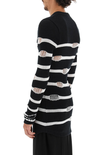 Shop Balmain Striped Sweater In Distressed Cotton In White,black