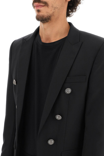 Shop Balmain Wool Blazer With Decorative Buttons In Black