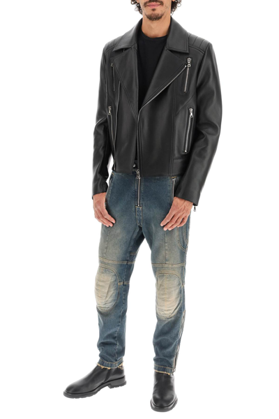 Shop Balmain Leather Biker Jacket In Black