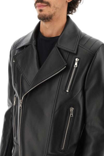 Shop Balmain Leather Biker Jacket In Black