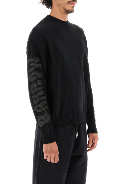 Shop Barrow Wool Blend Sweater With Jacquard Logo In Black