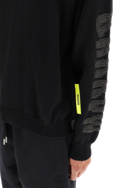 Shop Barrow Wool Blend Sweater With Jacquard Logo In Black