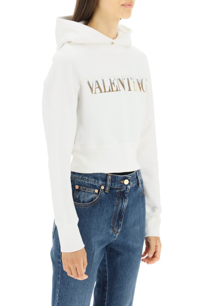 Shop Valentino Cropped Hoodie With Sequined Logo In White