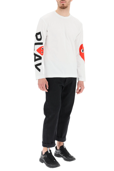 Shop Comme Des Garçons Play Long-sleeved T-shirt With Logo Print In White