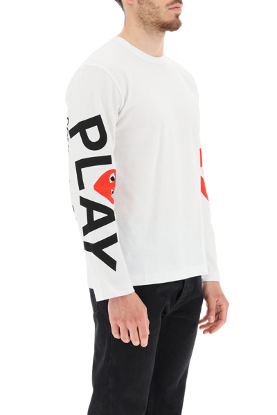 Shop Comme Des Garçons Play Long-sleeved T-shirt With Logo Print In White