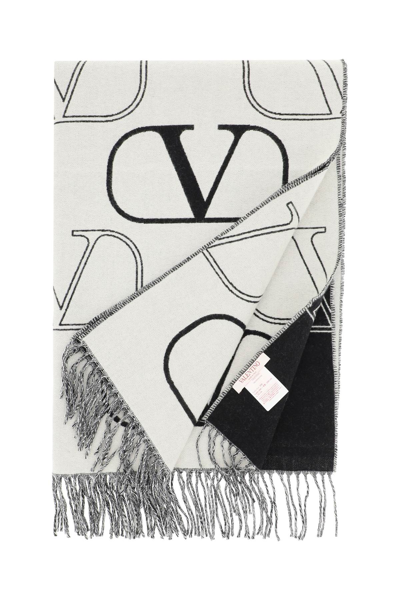 Shop Valentino Wool And Cashmere Vlogo Signature Scarf In White,black