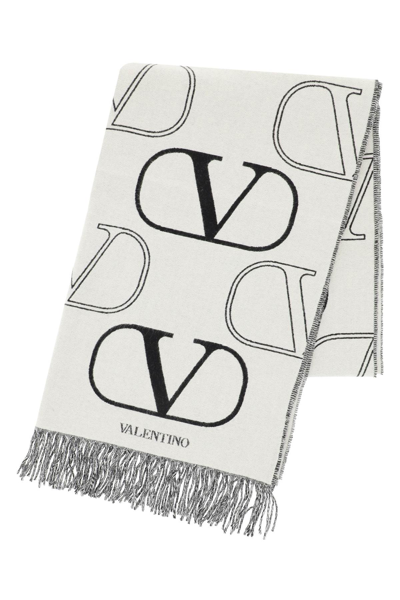 Shop Valentino Wool And Cashmere Vlogo Signature Scarf In White,black