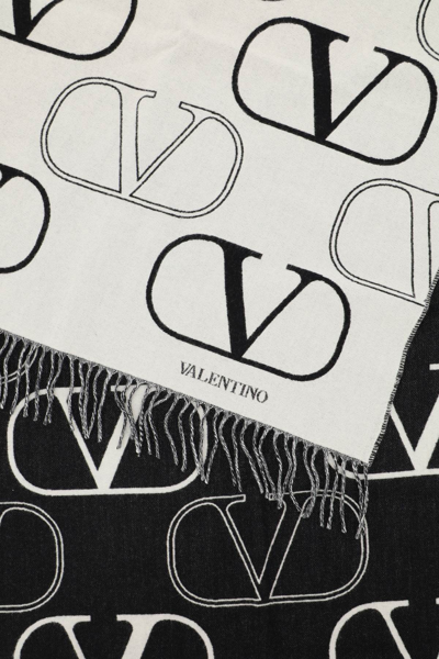 Shop Valentino Wool And Cashmere Vlogo Signature Scarf In White,black