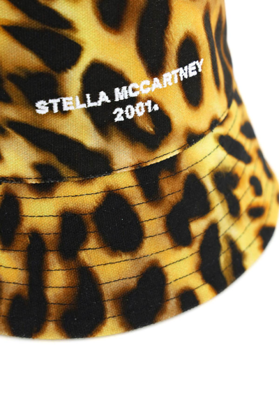 Stella Mccartney Orange Leopard Print Logo Cotton Bucket Hat In Yellow,brown