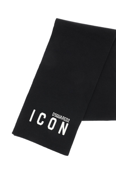 Shop Dsquared2 'icon' Wool Scarf In Black