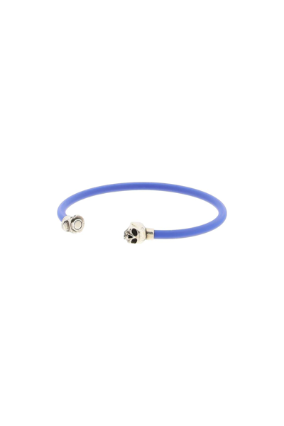 Shop Alexander Mcqueen Skull Bracelet With Pearls In Blue,silver