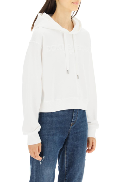 Shop Dolce & Gabbana Boxy-cut Hoodie With Embossed Logo In White