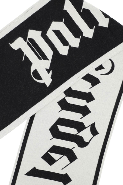 Shop Palm Angels Wool Logoed Scarf In Black,white