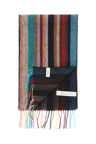 Shop Paul Smith Signature Stripe Scarf In Blue,yellow,red