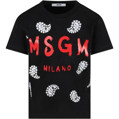 Shop Msgm Black T-shirt For Girl With Red Logo