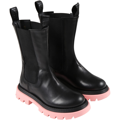 Shop Gallucci Black Boots For Girl With Light-blue Chunky Sole