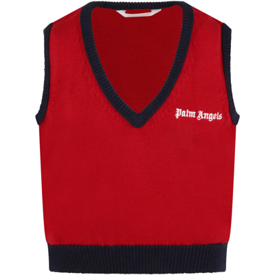 Shop Palm Angels Red Vest For Boy With Logo