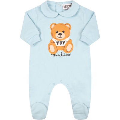 Shop Moschino Light-blue Babygrow For Baby Boy With Teddy Bear In Light Blue