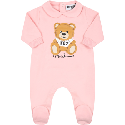 Moschino Babies' Teddy Bear-print Long-sleeve Pajama In Sugar Rose |  ModeSens