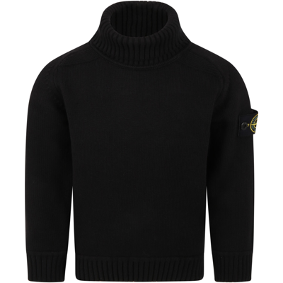 Shop Stone Island Junior Black Sweater For Boy With Patch Logo