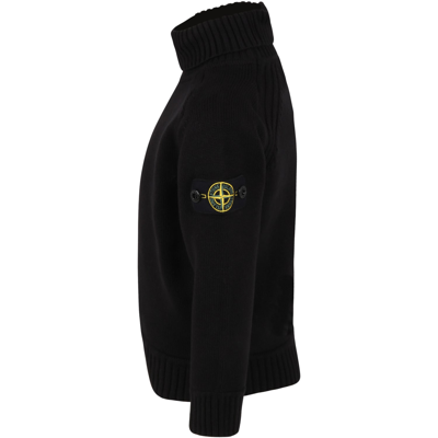 Shop Stone Island Junior Black Sweater For Boy With Patch Logo
