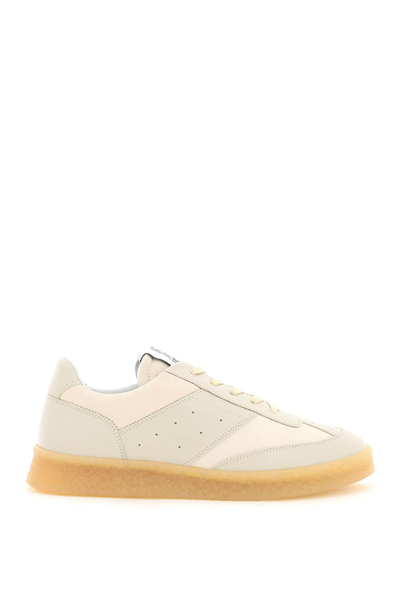 Shop Mm6 Maison Margiela Leather Sneakers In Beige