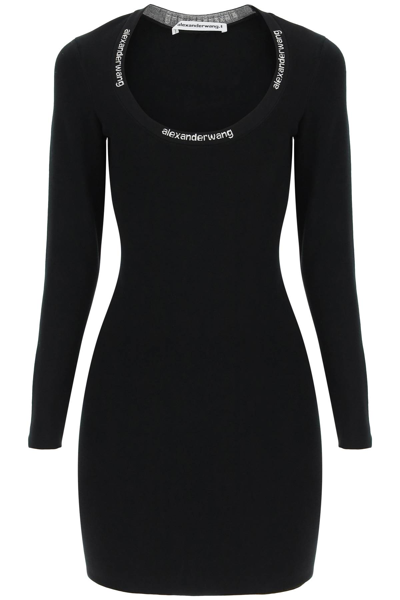 Shop Alexander Wang Mini Dress With Branded Neckline In Black