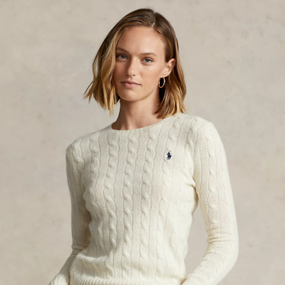 Shop Ralph Lauren Cable Wool-cashmere Crewneck Sweater In Authentic Cream