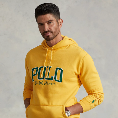 Shop Polo Ralph Lauren The Rl Fleece Logo Hoodie In Gold Bugle