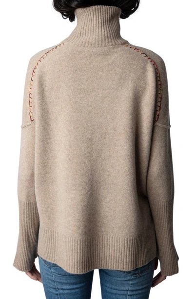Shop Zadig & Voltaire Alma We Give Me Love Wool Turtleneck Sweater In Mastic