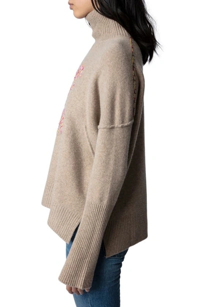 Shop Zadig & Voltaire Alma We Give Me Love Wool Turtleneck Sweater In Mastic
