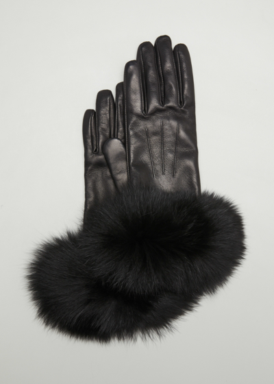 Shop Sofia Cashmere 2-button Cashmere-lined Gloves W/ Fox Fur In Black