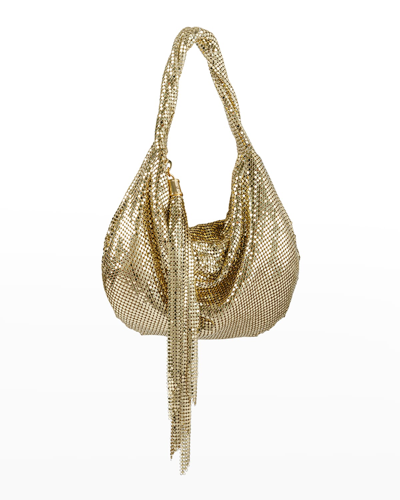 Shop Whiting & Davis Mini Studded Tassel Hobo Bag In Gold