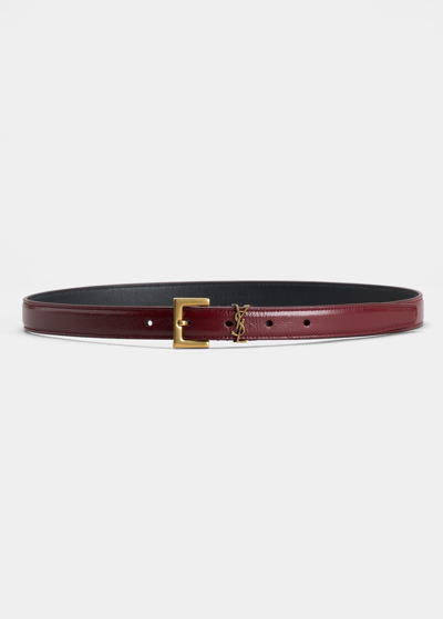 Shop Saint Laurent Ysl Supple Leather Skinny Belt In Red Agate