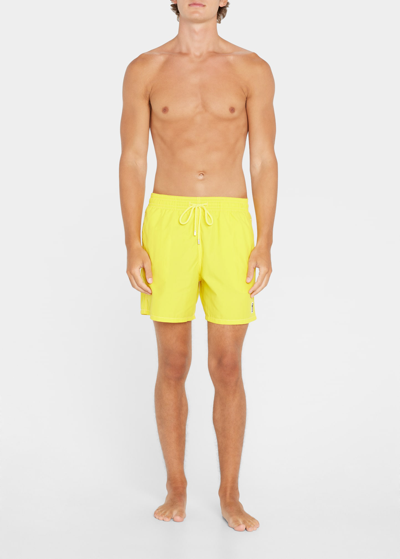 Shop Palm Angels Men's Palm-patch Solid Swim Trunks In Yellow