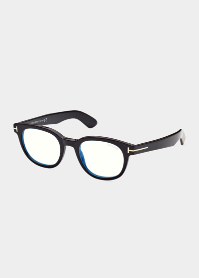 Shop Tom Ford Round Blue Light-blocking Optical Glasses In Sblk
