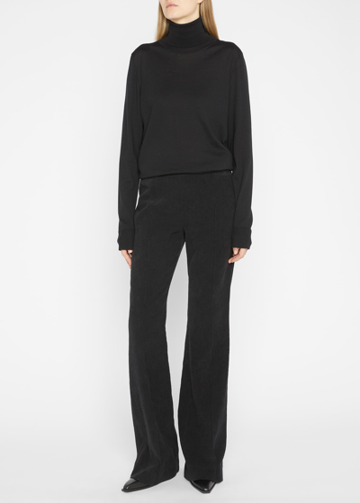 Shop The Row Rebecca Flared Ribbed Linen Pants In Black